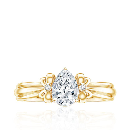 Pear Cut Lab Grown Diamond Solitaire Engagement Ring with Bow