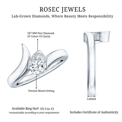 Pear Shape Lab Grown Diamond Solitaire Bypass Ring