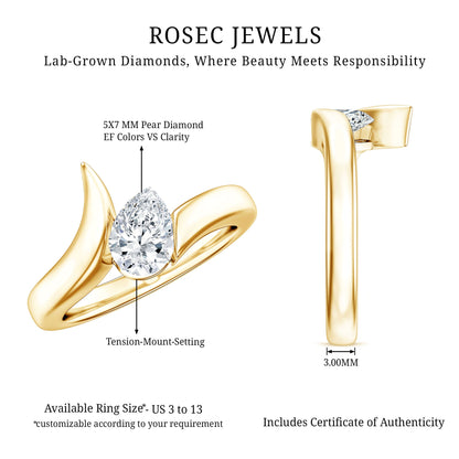 Pear Shape Lab Grown Diamond Solitaire Bypass Ring