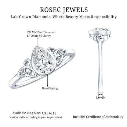 Pear Shape Lab Grown Diamond Solitaire Celtic Ring