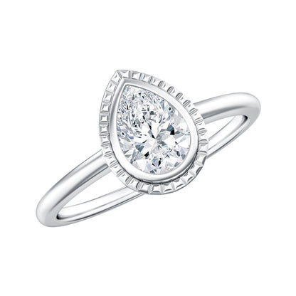 Pear Cut Lab Grown Diamond Solitaire Ring with Engraved Details