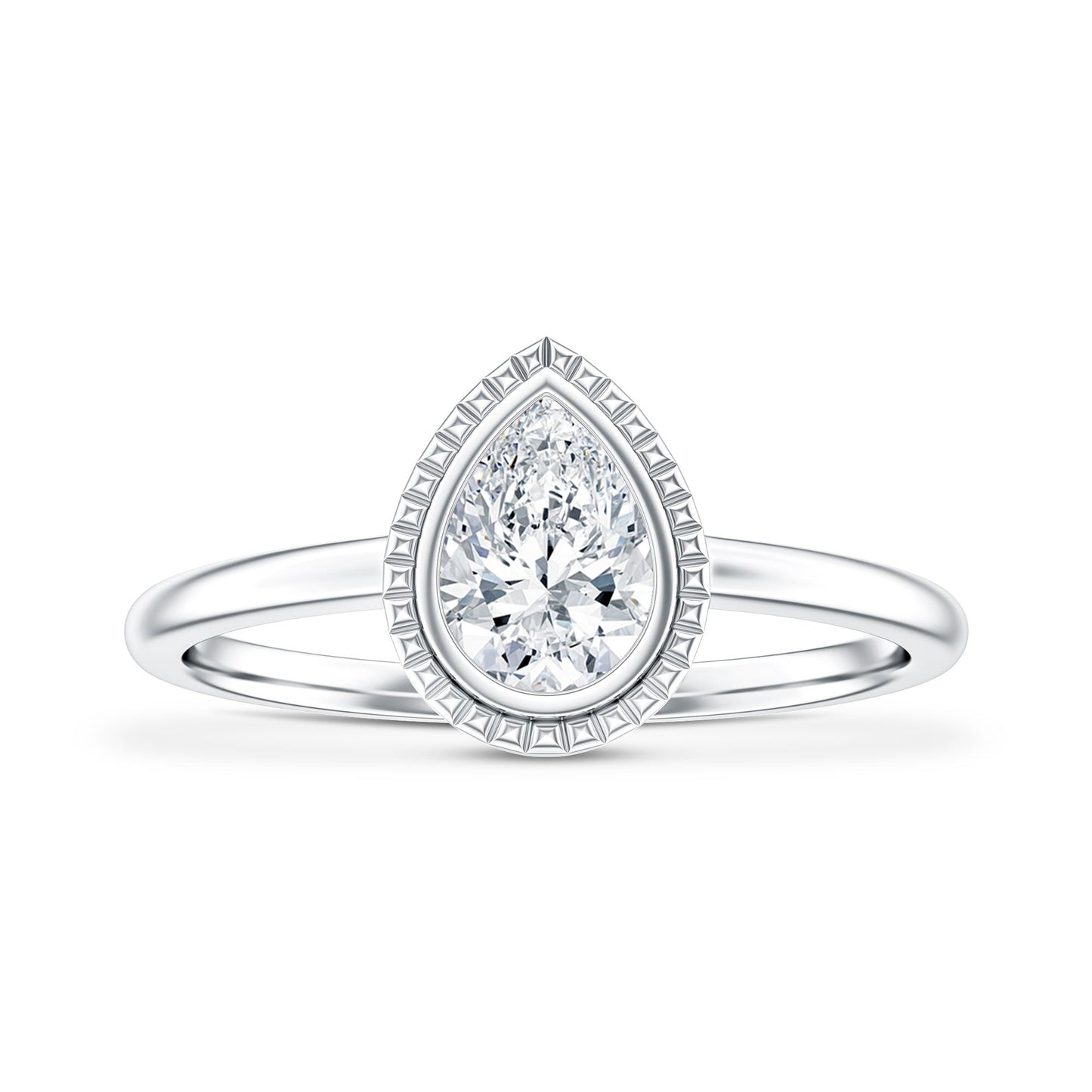 Pear Cut Lab Grown Diamond Solitaire Ring with Engraved Details