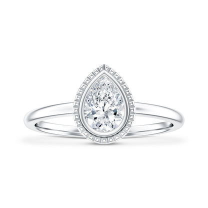 Pear Cut Lab Grown Diamond Solitaire Ring with Engraved Details
