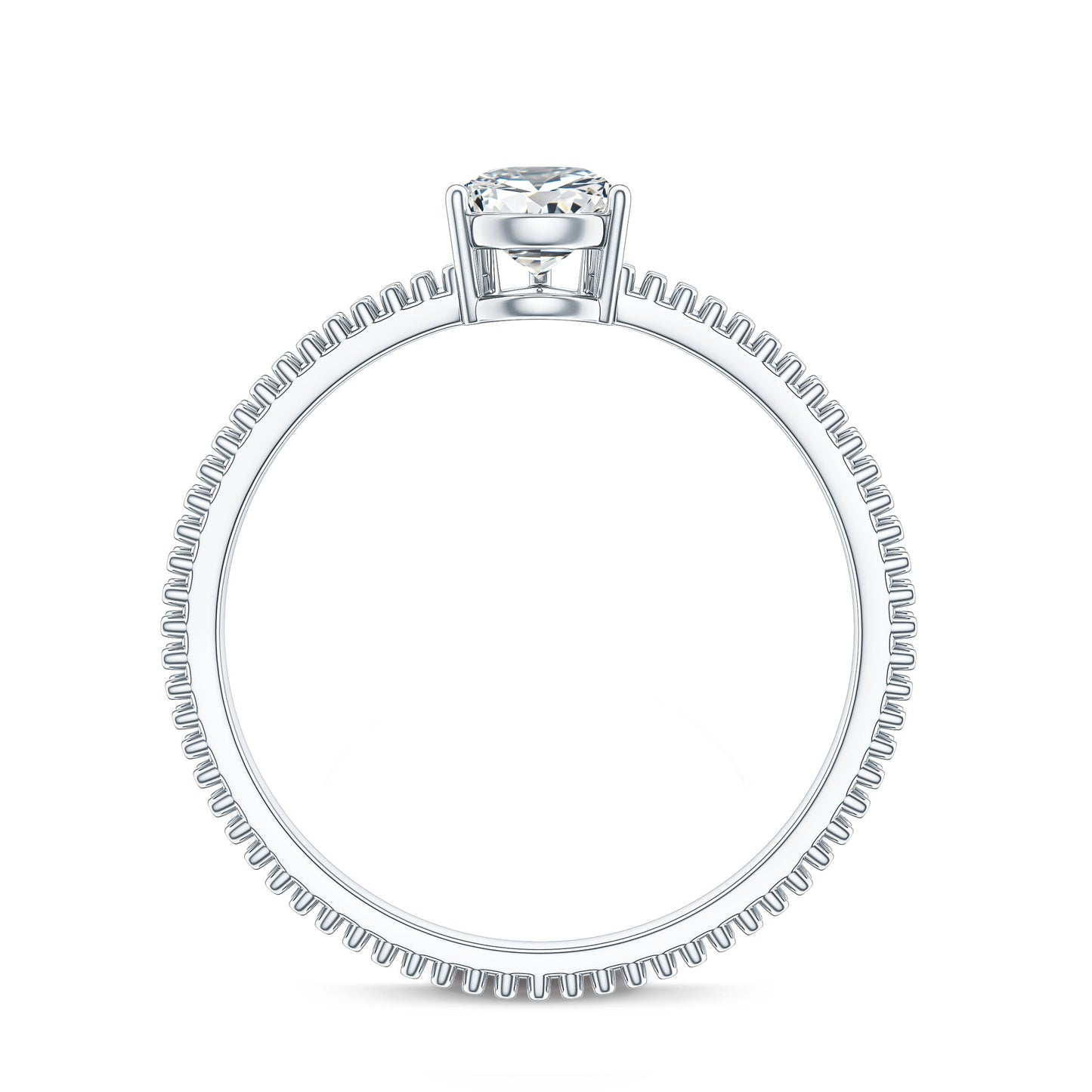 Pear Shaped Lab Grown Diamond Solitaire Ring with Beaded Detailing