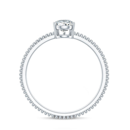 Pear Shaped Lab Grown Diamond Solitaire Ring with Beaded Detailing