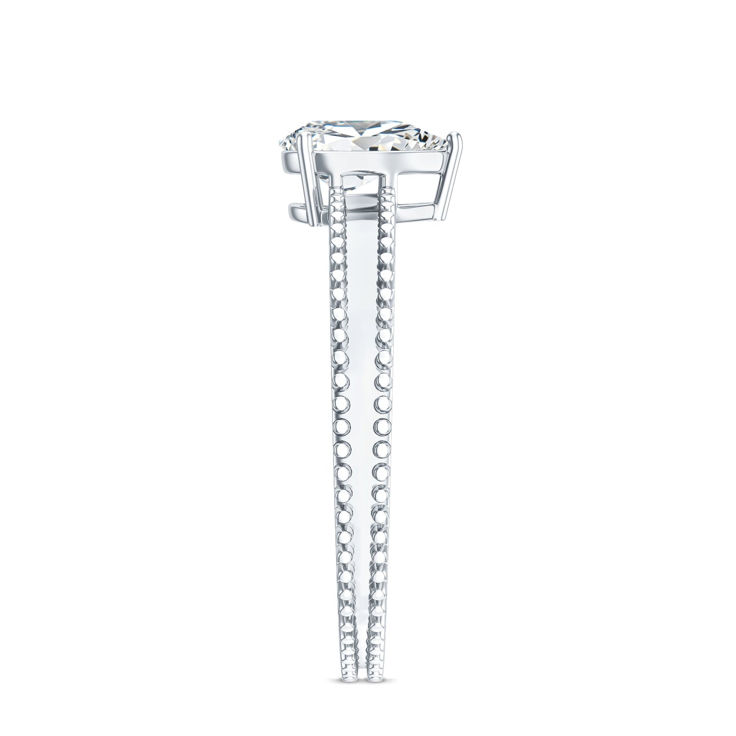 Pear Shaped Lab Grown Diamond Solitaire Ring with Beaded Detailing