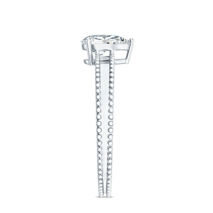 Pear Shaped Lab Grown Diamond Solitaire Ring with Beaded Detailing