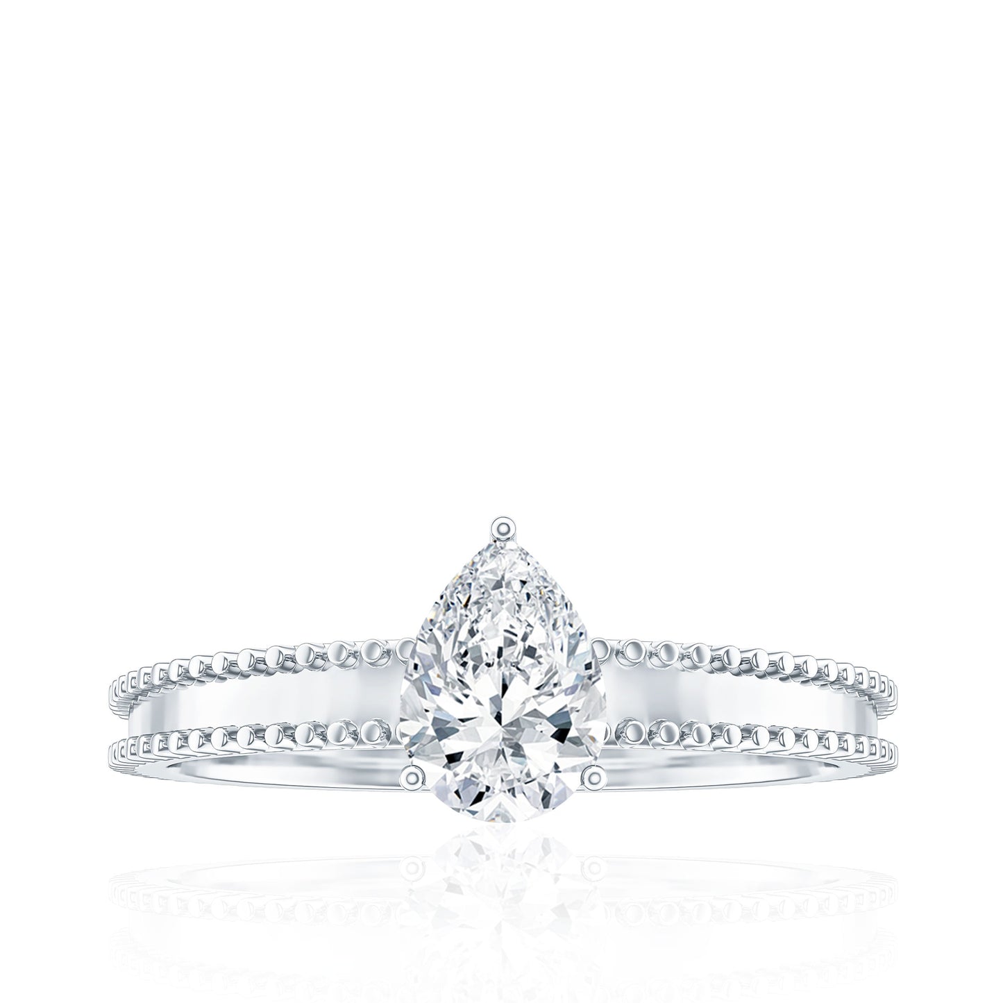 Pear Shaped Lab Grown Diamond Solitaire Ring with Beaded Detailing