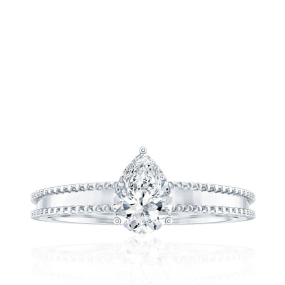 Pear Shaped Lab Grown Diamond Solitaire Ring with Beaded Detailing