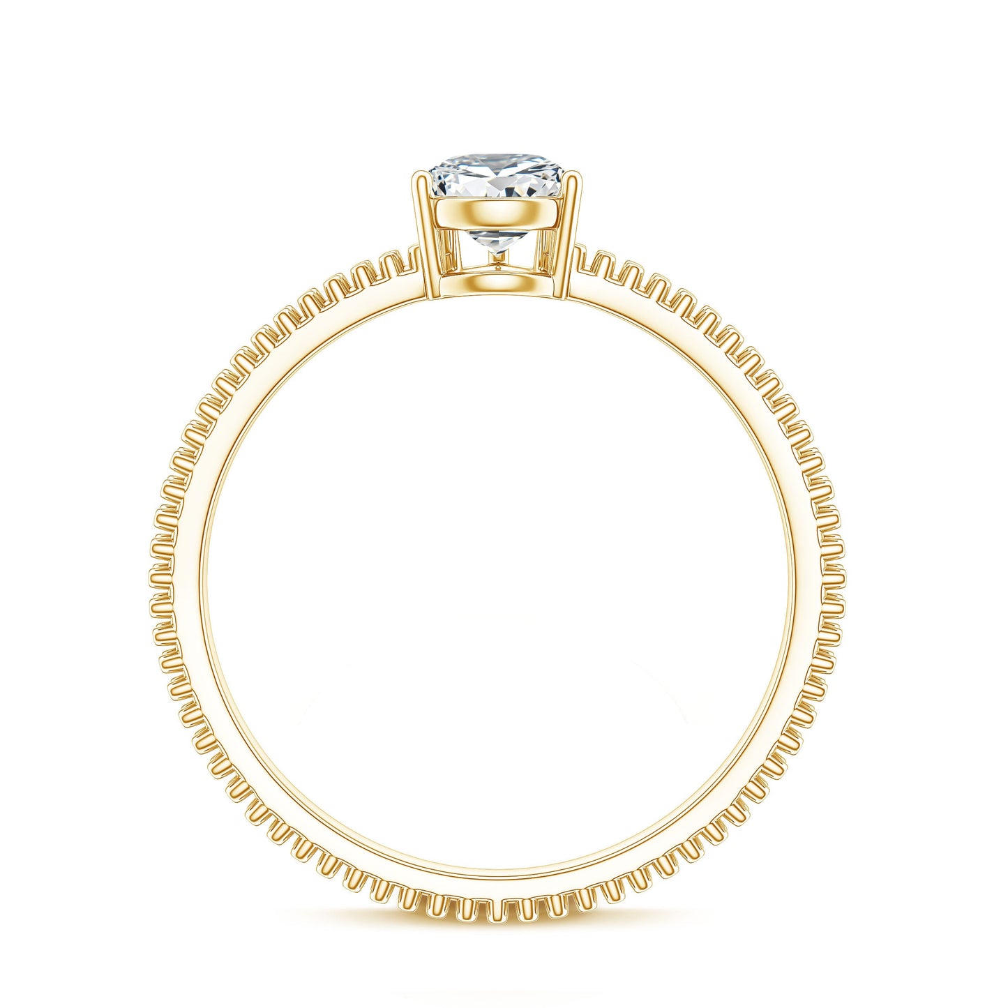 Pear Shaped Lab Grown Diamond Solitaire Ring with Beaded Detailing