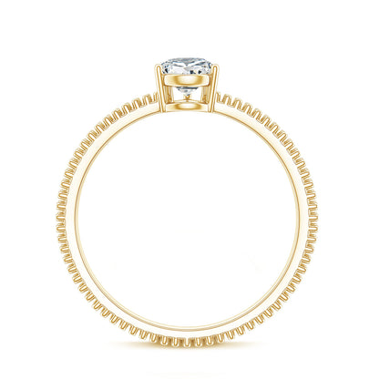 Pear Shaped Lab Grown Diamond Solitaire Ring with Beaded Detailing