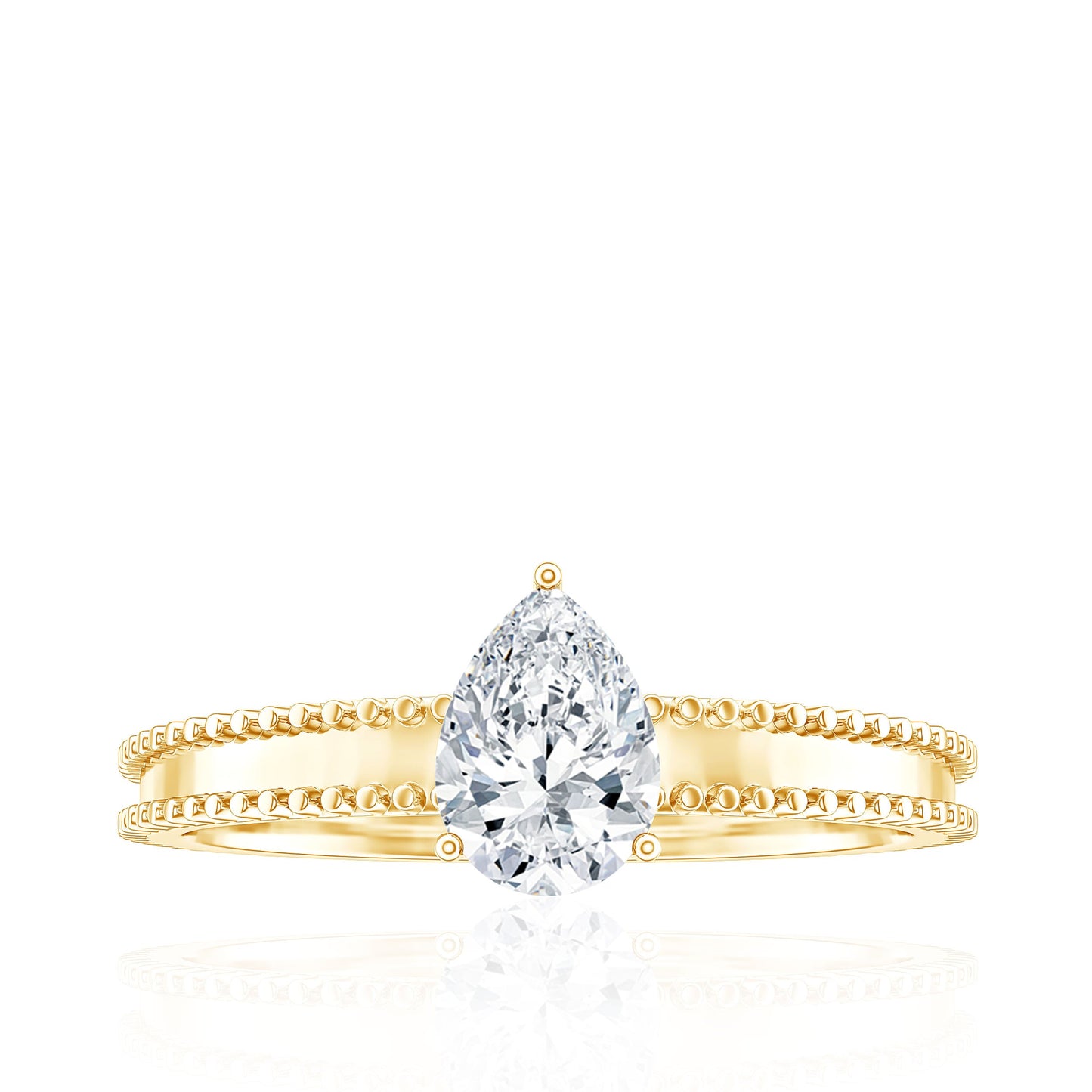 Pear Shaped Lab Grown Diamond Solitaire Ring with Beaded Detailing
