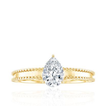 Pear Shaped Lab Grown Diamond Solitaire Ring with Beaded Detailing
