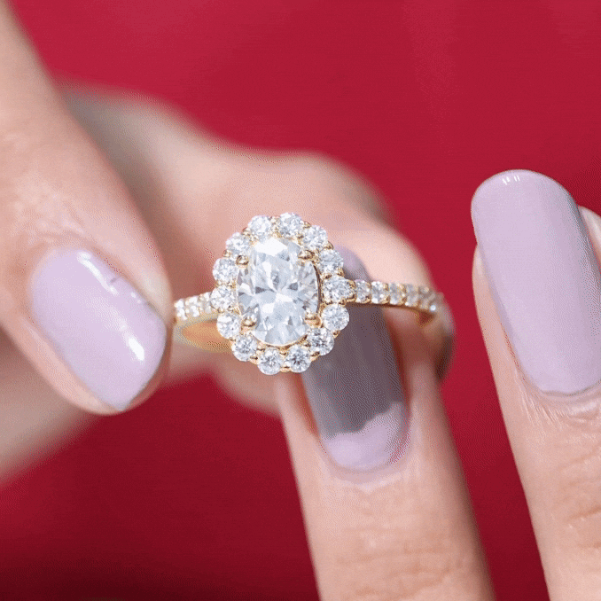 Oval Shape Lab Grown Diamond Halo Engagement Ring