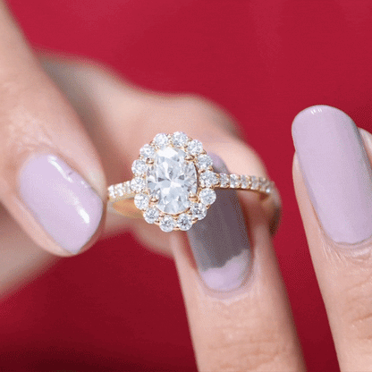 Oval Shape Lab Grown Diamond Halo Engagement Ring