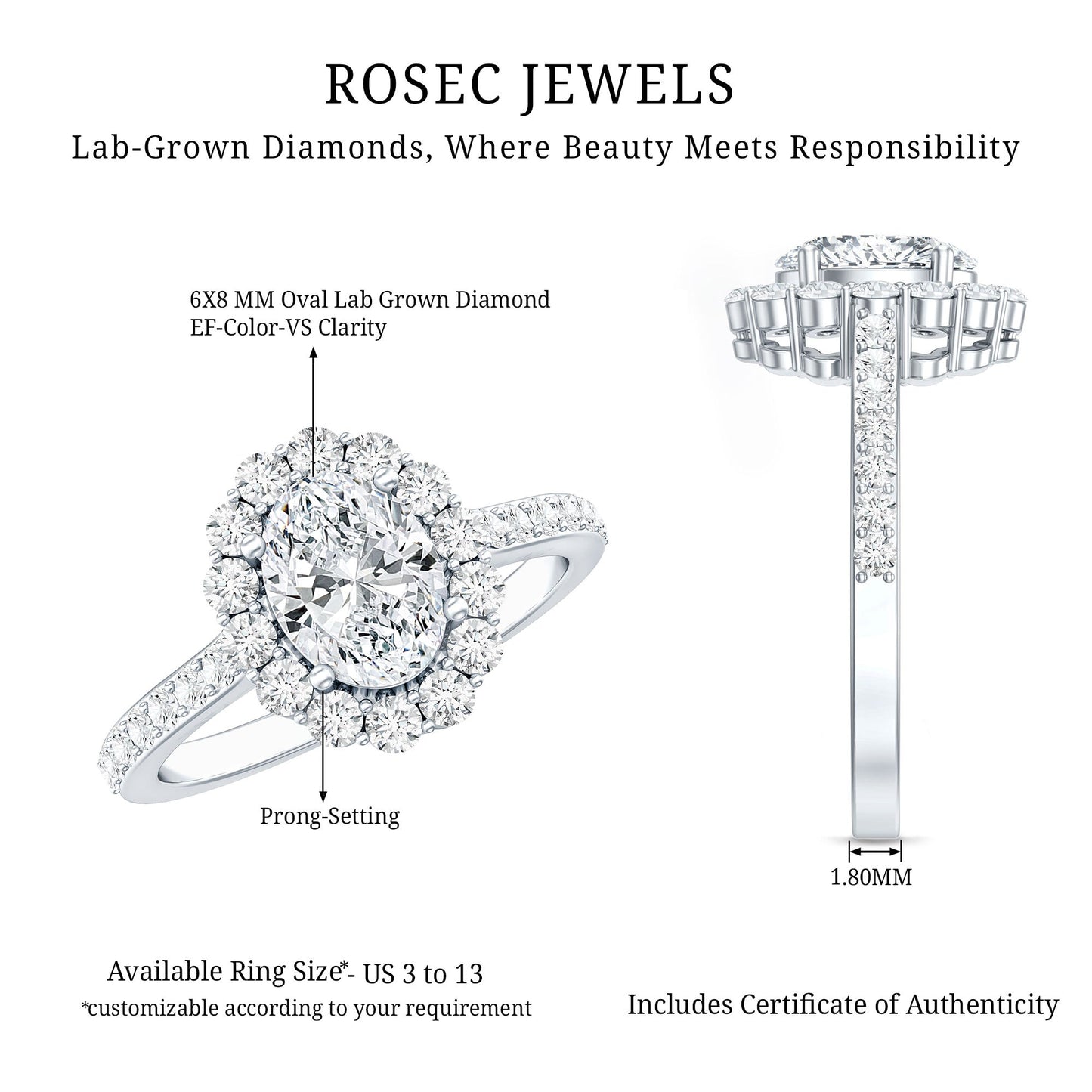 Oval Shape Lab Grown Diamond Halo Engagement Ring
