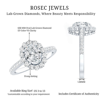Oval Shape Lab Grown Diamond Halo Engagement Ring