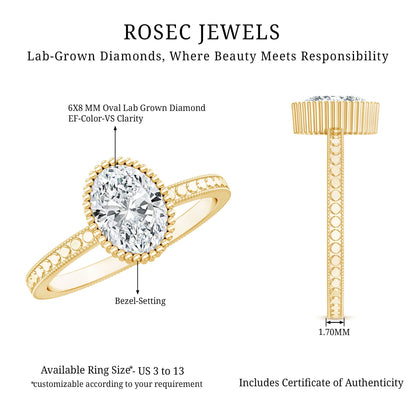 Vintage Style Oval Shape Lab Grown Diamond Solitaire Engagement Ring