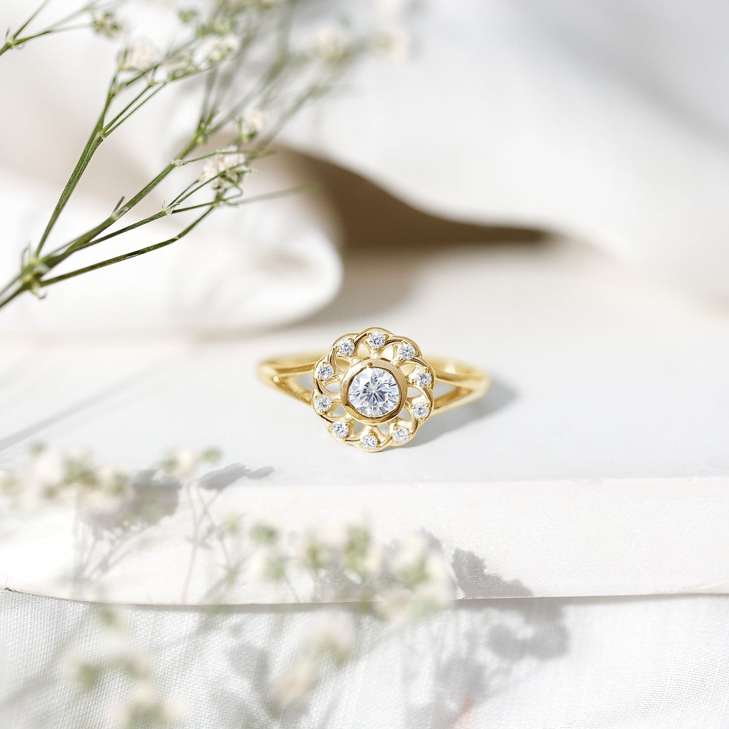 Lab Grown Diamond Nature Inspired Flower Engagement Ring