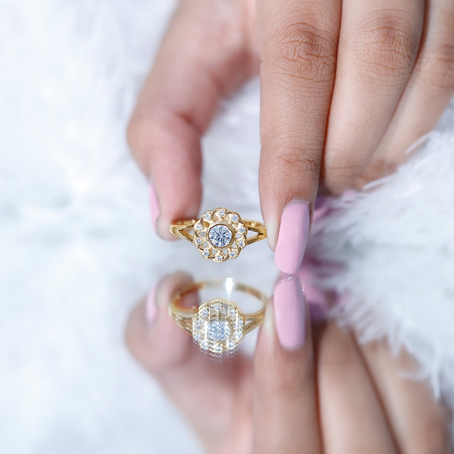 Lab Grown Diamond Nature Inspired Flower Engagement Ring