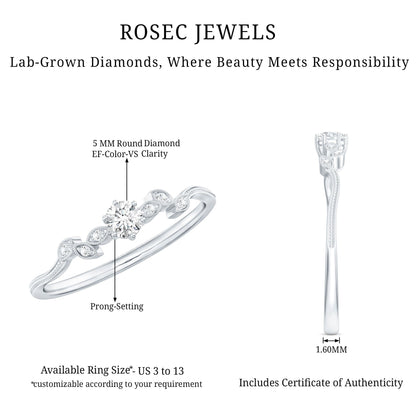 Minimal Lab Grown Diamond Leaf Ring with Beaded Detailing