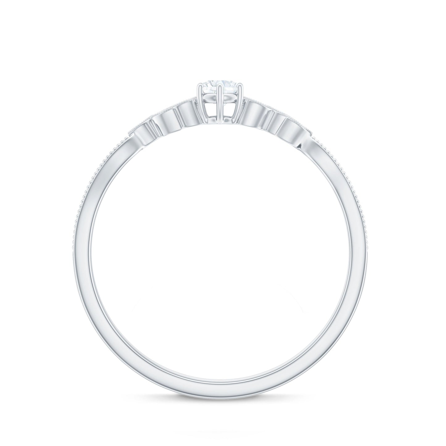 Minimal Lab Grown Diamond Leaf Ring with Beaded Detailing