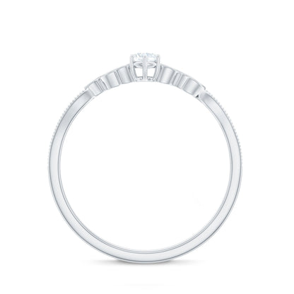 Minimal Lab Grown Diamond Leaf Ring with Beaded Detailing