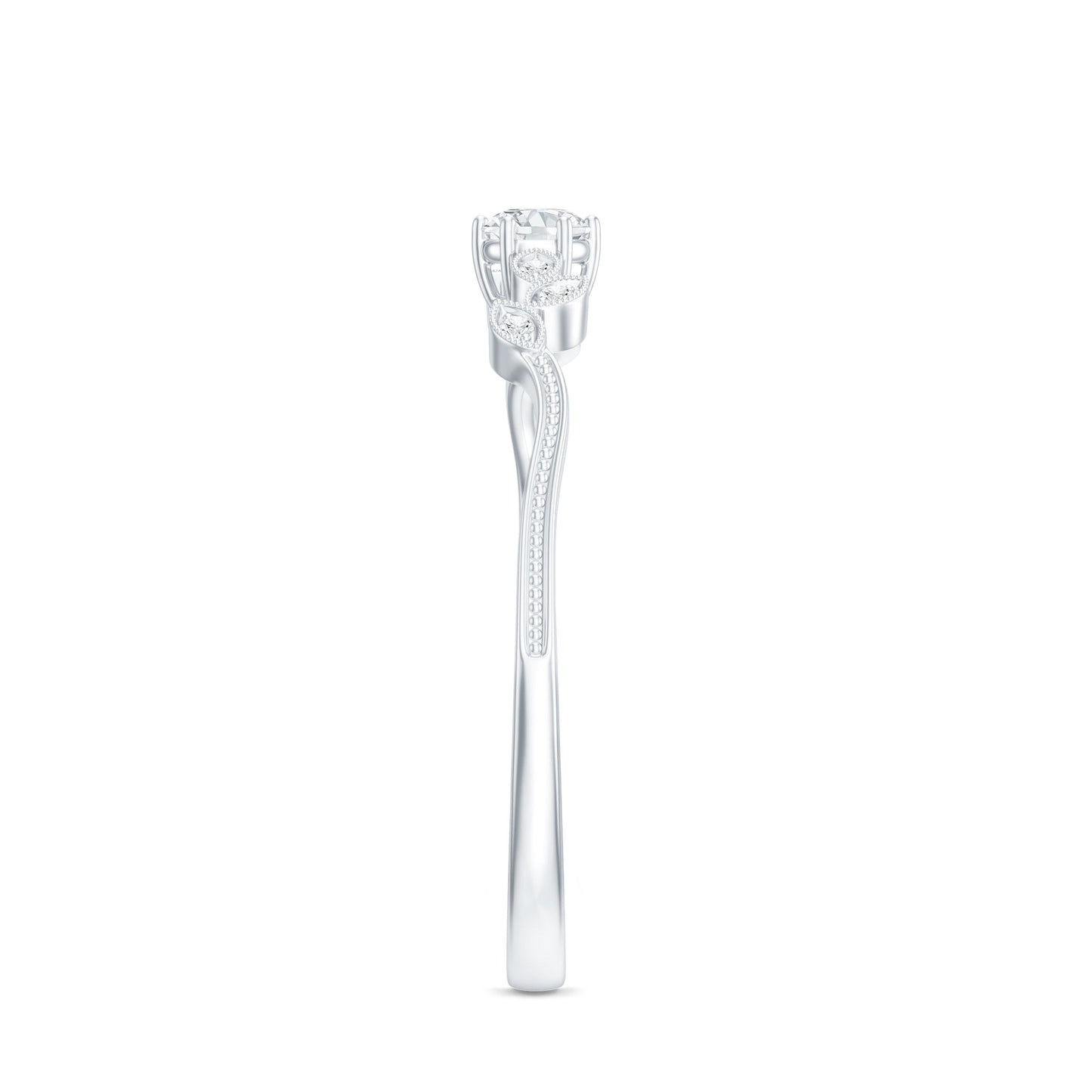 Minimal Lab Grown Diamond Leaf Ring with Beaded Detailing