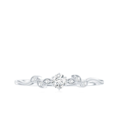 Minimal Lab Grown Diamond Leaf Ring with Beaded Detailing