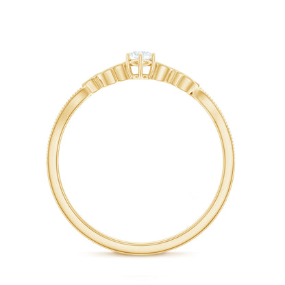 Minimal Lab Grown Diamond Leaf Ring with Beaded Detailing