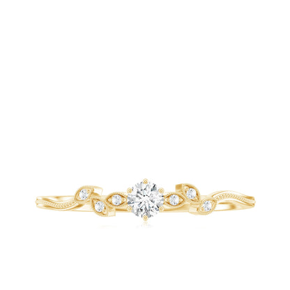 Minimal Lab Grown Diamond Leaf Ring with Beaded Detailing