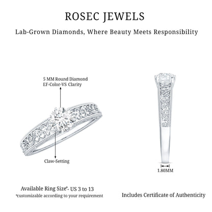 Vintage Inspired Solitaire Lab Grown Diamond Filigree Ring