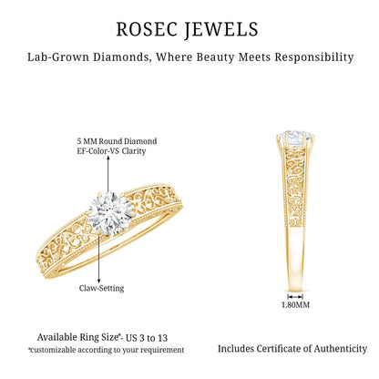 Vintage Inspired Solitaire Lab Grown Diamond Filigree Ring