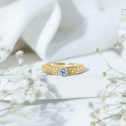 Vintage Inspired Solitaire Lab Grown Diamond Filigree Ring