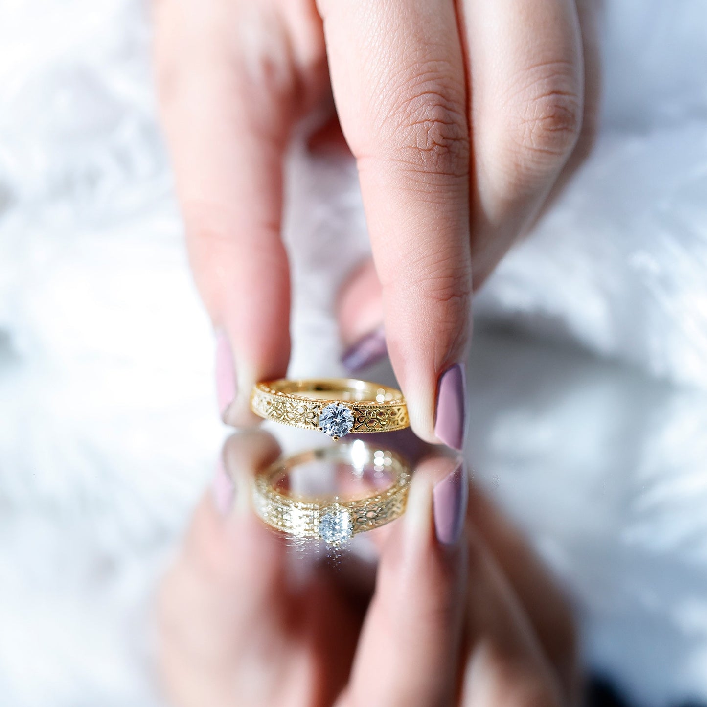 Vintage Inspired Solitaire Lab Grown Diamond Filigree Ring