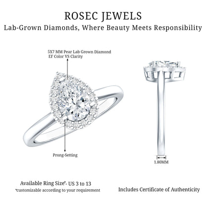 Classic Lab Grown Diamond Teardrop Engagement Ring with Halo
