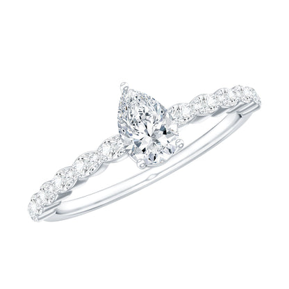 Pear Shape Lab Grown Diamond Solitaire Promise Ring with Side Stones