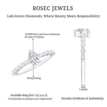 Pear Shape Lab Grown Diamond Solitaire Promise Ring with Side Stones