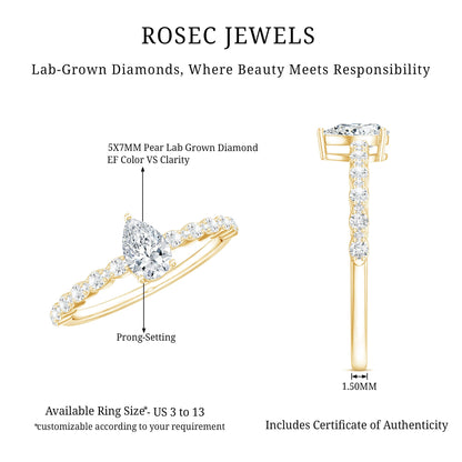 Pear Shape Lab Grown Diamond Solitaire Promise Ring with Side Stones