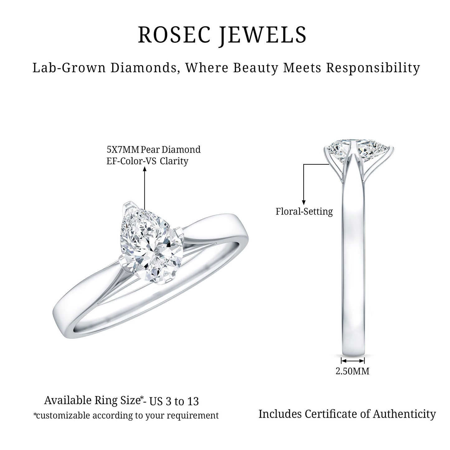 Solitaire Lab Grown Diamond Teardrop Engagement Ring