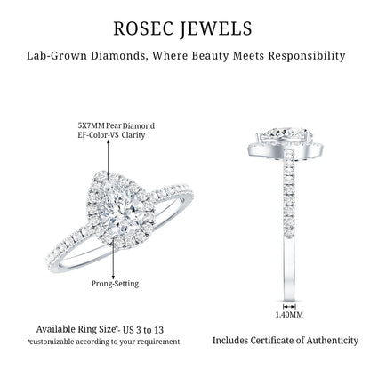 Classic Lab Grown Diamond Pear Engagement Ring with Halo