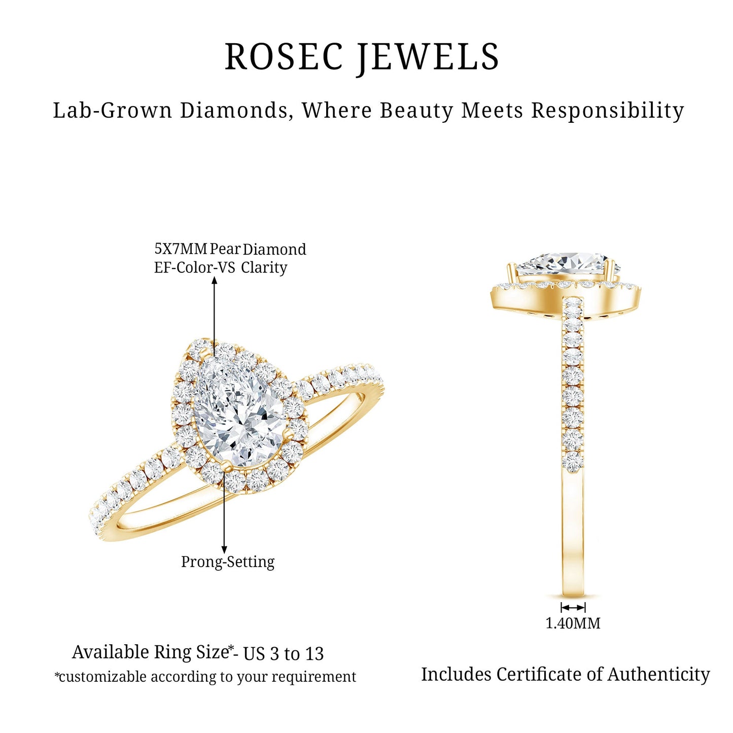 Classic Lab Grown Diamond Pear Engagement Ring with Halo