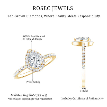 Classic Lab Grown Diamond Pear Engagement Ring with Halo