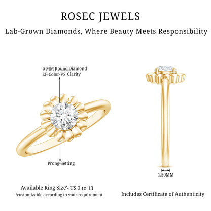 Solitaire Lab Grown Diamond Flower Ring