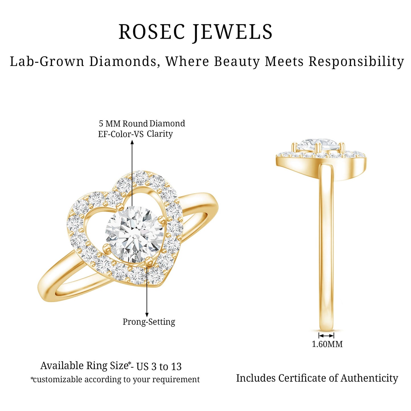Minimal Heart Ring with Lab Grown Diamond