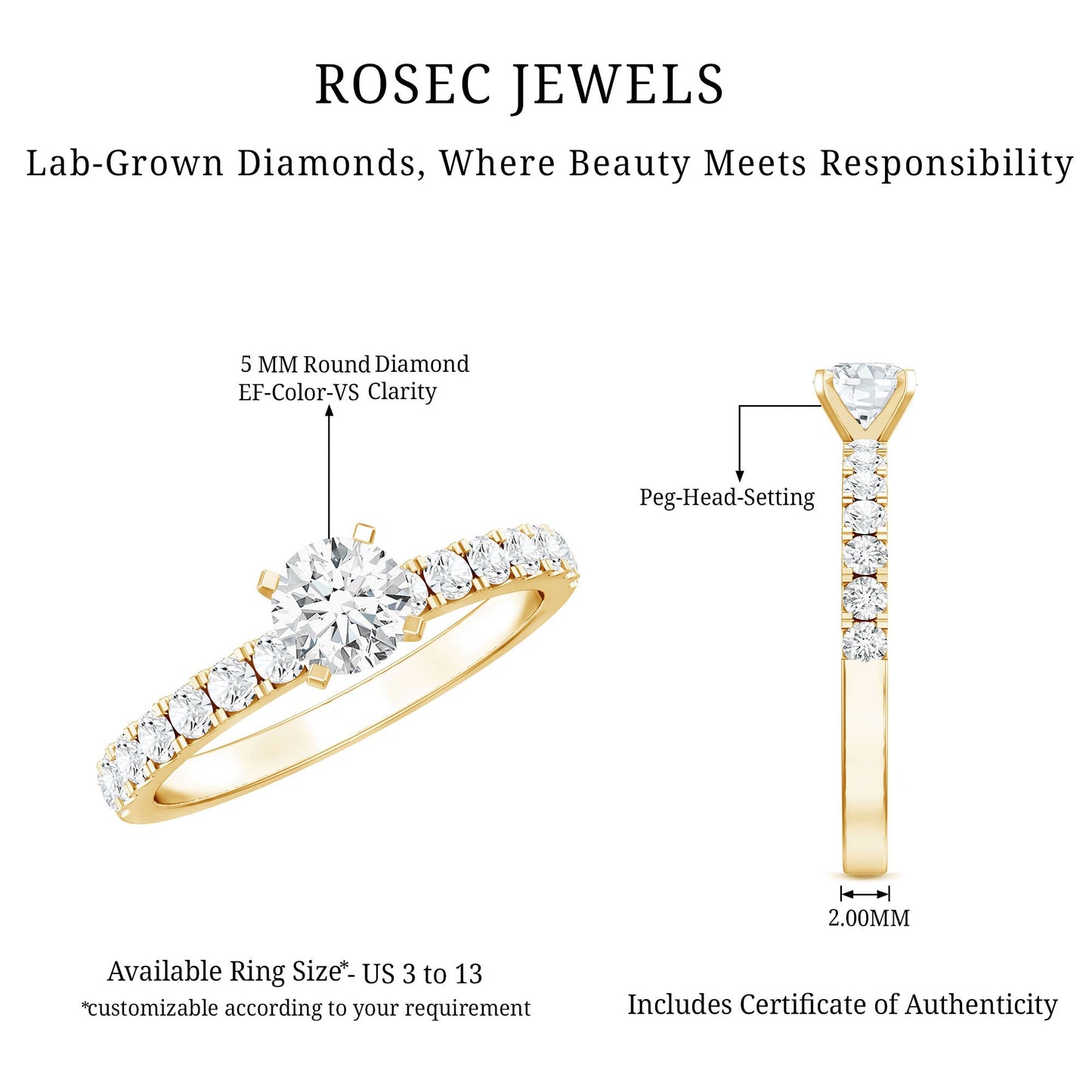 Minimal Solitaire Engagement Ring with Lab Grown Diamond