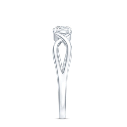 Round Lab Grown Diamond Solitaire Promise Ring in Crossover Shank