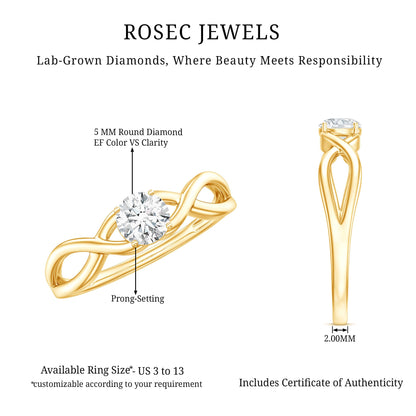 Round Lab Grown Diamond Solitaire Promise Ring in Crossover Shank