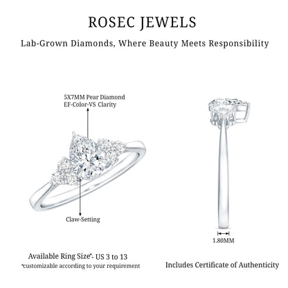 Pear Cut Lab Grown Diamond Trio Engagement Ring