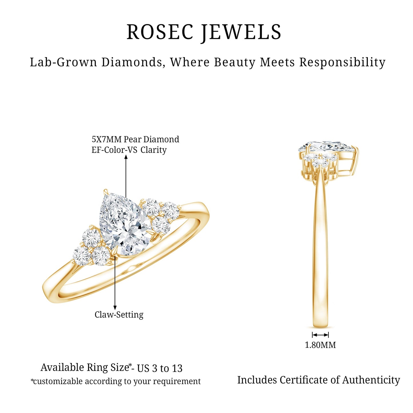 Pear Cut Lab Grown Diamond Trio Engagement Ring
